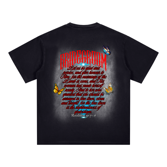 100 percent cotton,faith-based apparel,set apart clothing,righteouswear,scripture apparel,t-shirt,faded patch tee,handcrafted shirt,drop shoulder tee,revelation 19 7 8