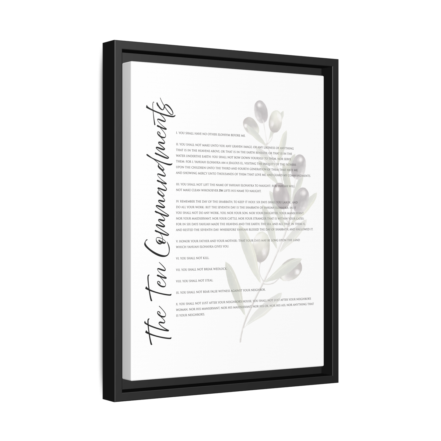 Ten Commandments True Name Full Verses Framed Canvas