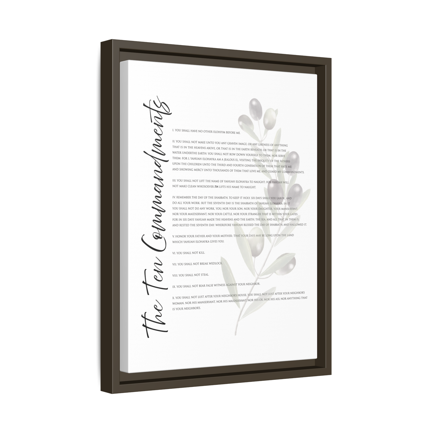 Ten Commandments True Name Full Verses Framed Canvas