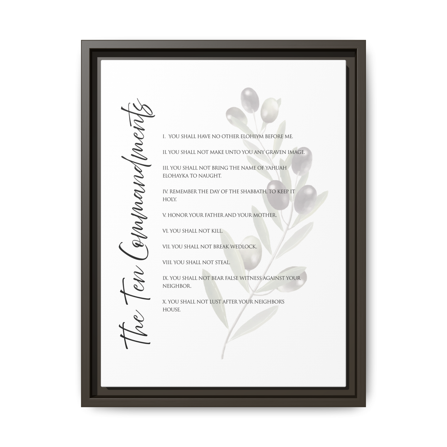 Ten Commandments True Name Framed Canvas