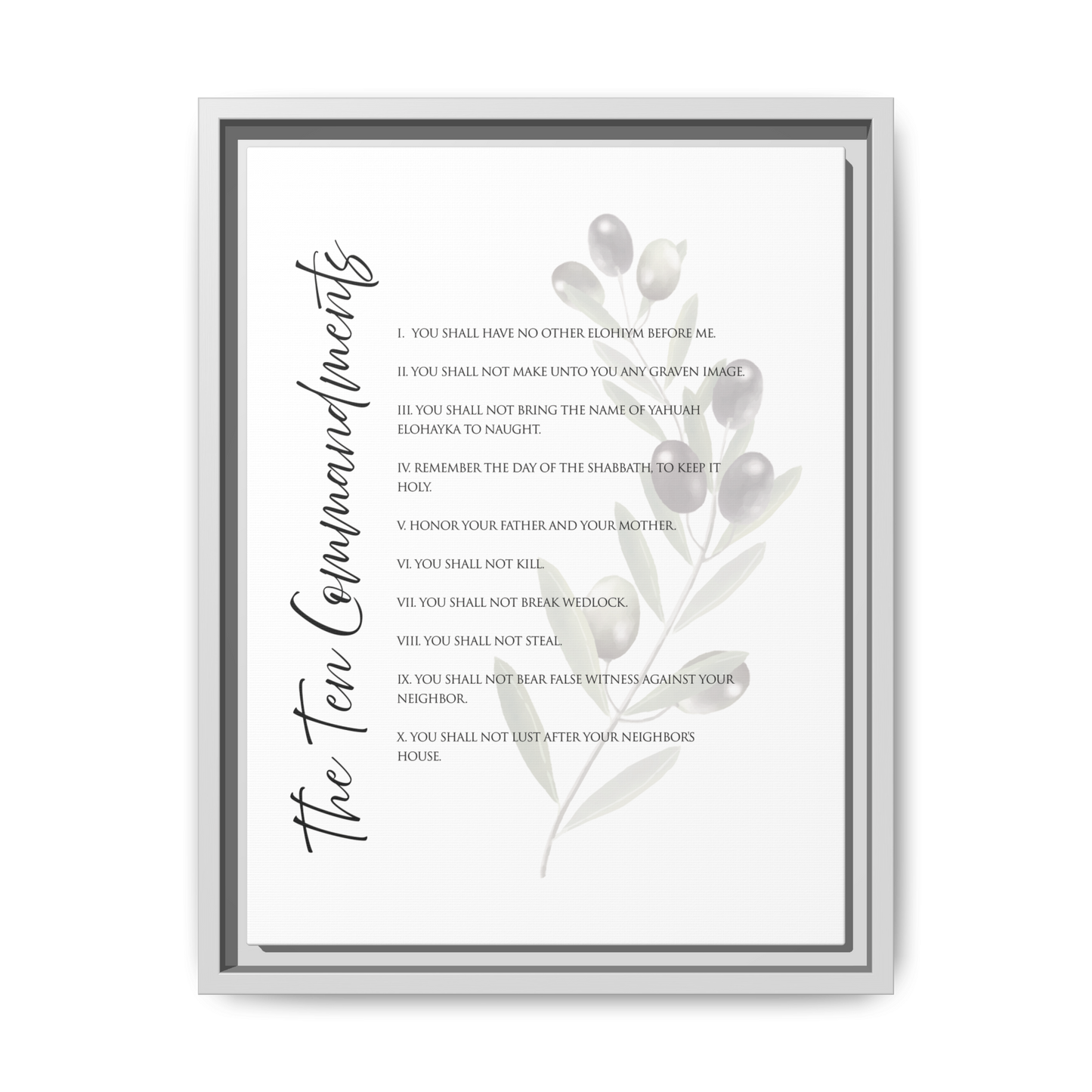 Ten Commandments True Name Framed Canvas