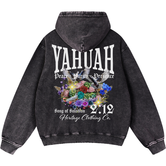 peace purity presence women’s black vintage heavyweight cotton hoodie back view