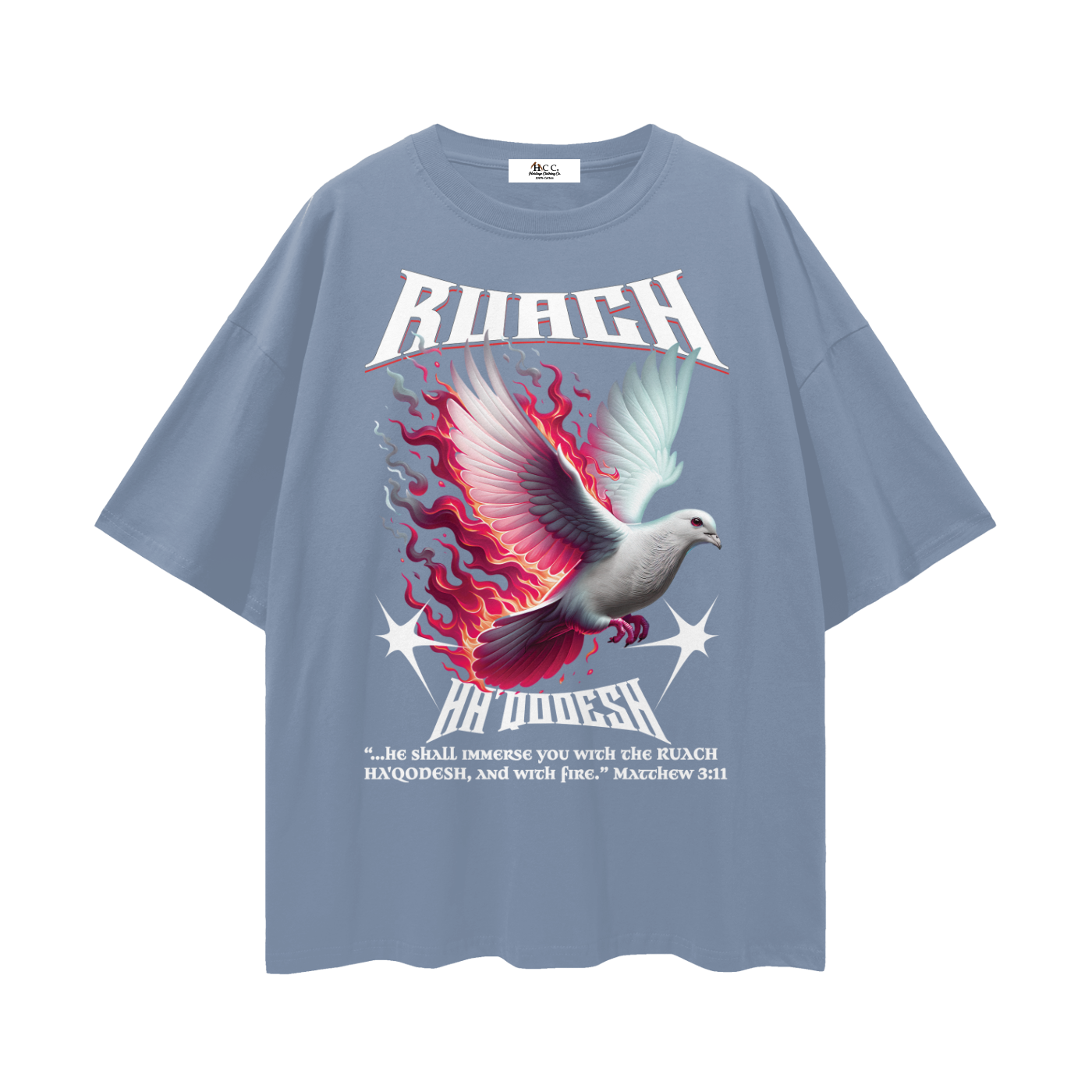 100 percent cotton,faith-based apparel,set apart clothing,righteouswear,scripture apparel,t-shirt,drop shoulder tee,lightweight tee,ruach fire,matthew 3 11