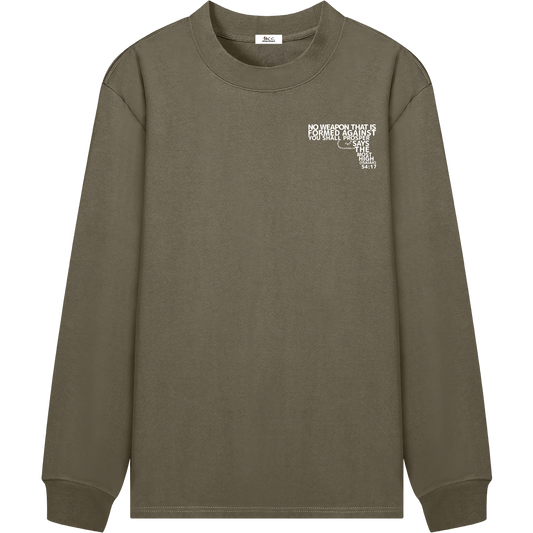 HeritageClothingCo.,heritageclothingco,Yahuah,Yahusha,100% Cotton,Long-Sleeve,T-Shirt,Graphic Long-Sleeve,No Weapon Shall Prosper,Long-Sleeve T-Shirt