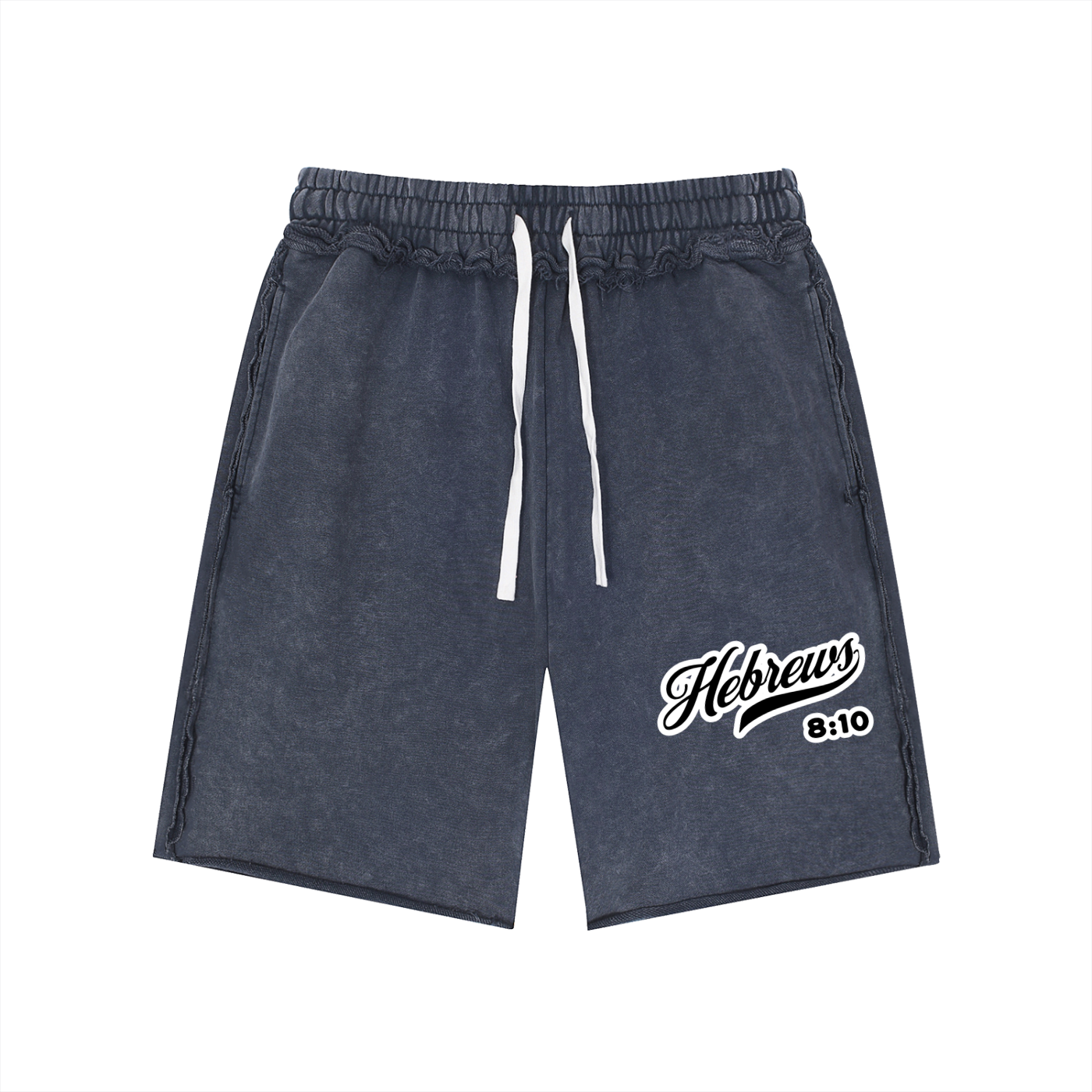 hebrews 8 10,scripture shorts,faith based clothing,set apart clothing,100 percent cotton,cotton shorts,hebrew apparel,modest streetwear,vintage wash shorts,knee length shorts