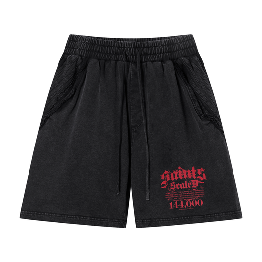 100 percent cotton,faith-based apparel,set apart clothing,righteouswear,scripture apparel,shorts,retro shorts,vintage wash shorts,cotton shorts,revelation 7 4