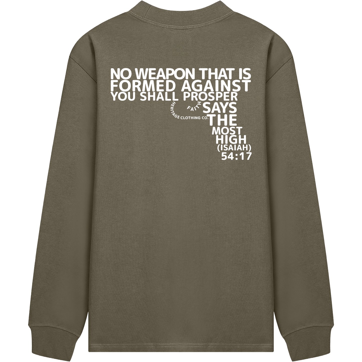 HeritageClothingCo.,heritageclothingco,Yahuah,Yahusha,100% Cotton,Long-Sleeve,T-Shirt,Graphic Long-Sleeve,No Weapon Shall Prosper,Long-Sleeve T-Shirt