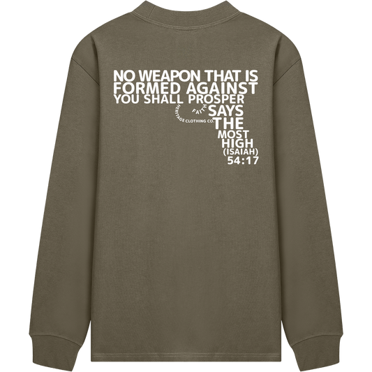 HeritageClothingCo.,heritageclothingco,Yahuah,Yahusha,100% Cotton,Long-Sleeve,T-Shirt,Graphic Long-Sleeve,No Weapon Shall Prosper,Long-Sleeve T-Shirt