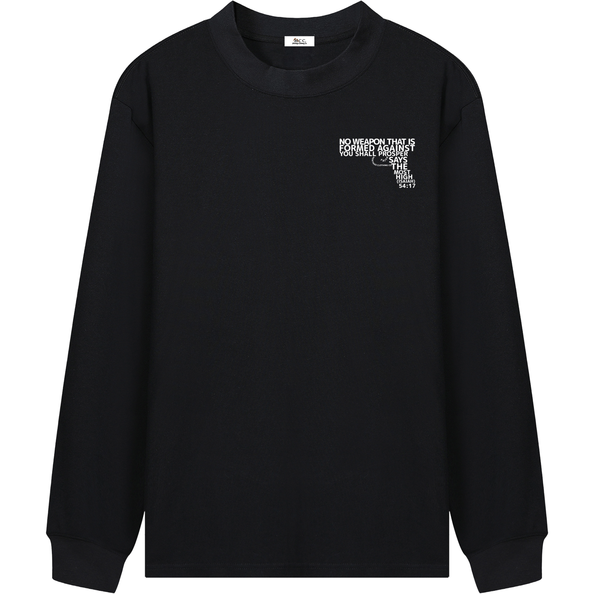 HeritageClothingCo.,heritageclothingco,Yahuah,Yahusha,100% Cotton,Long-Sleeve,T-Shirt,Graphic Long-Sleeve,No Weapon Shall Prosper,Long-Sleeve T-Shirt