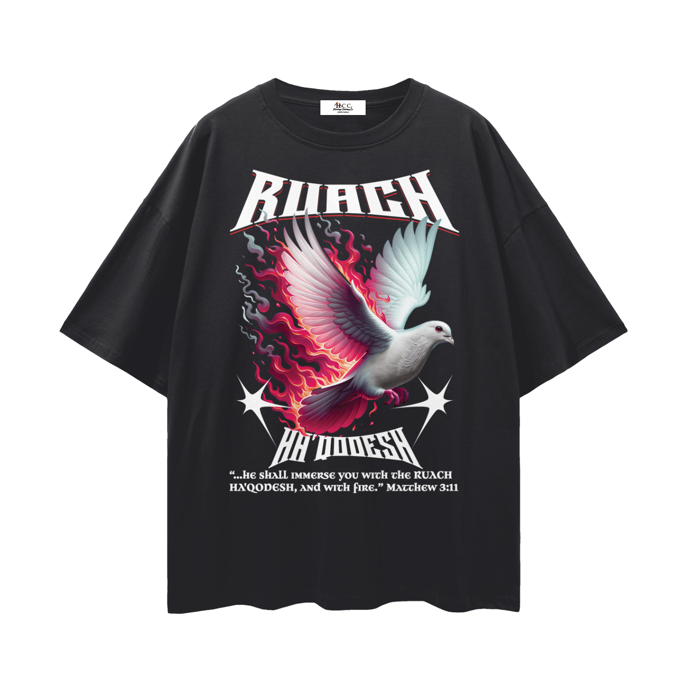 100 percent cotton,faith-based apparel,set apart clothing,righteouswear,scripture apparel,t-shirt,drop shoulder tee,lightweight tee,ruach fire,matthew 3 11
