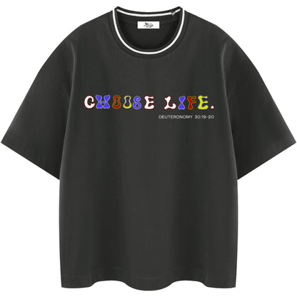 Choose Life Boxy Stripe Collar T-Shirt