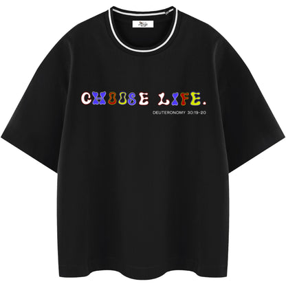 Choose Life Boxy Stripe Collar T-Shirt