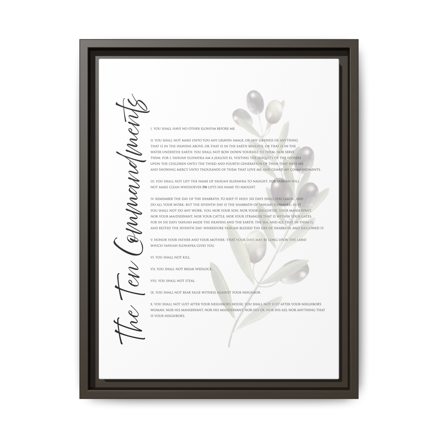 Ten Commandments True Name Full Verses Framed Canvas