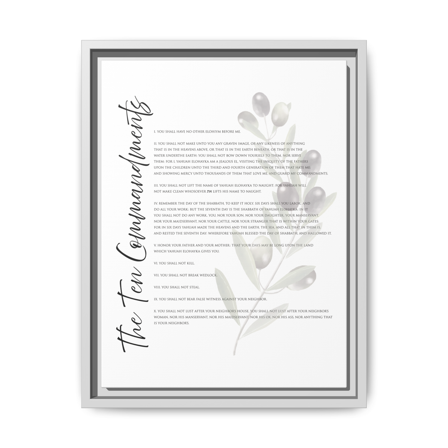 Ten Commandments True Name Full Verses Framed Canvas