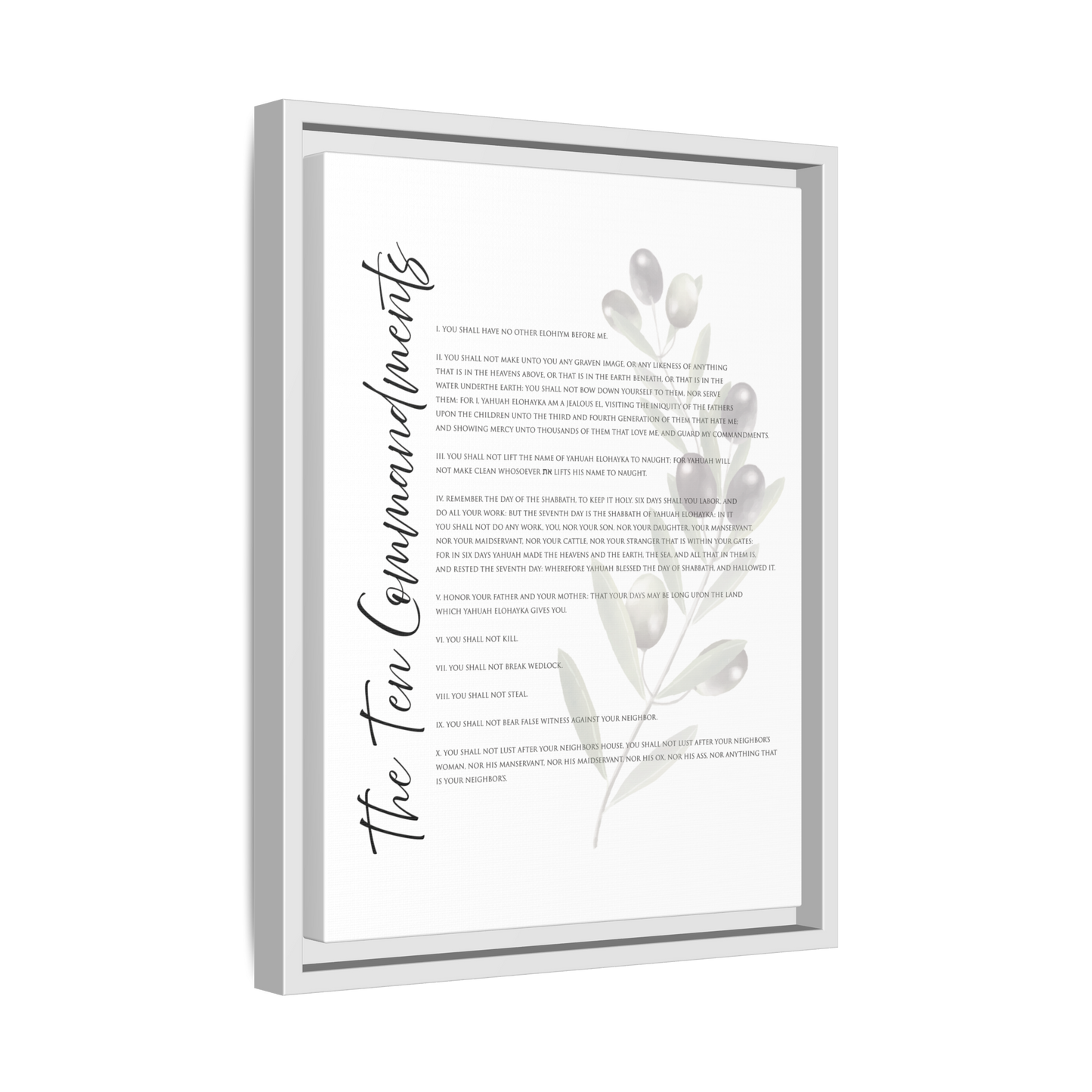 Ten Commandments True Name Full Verses Framed Canvas