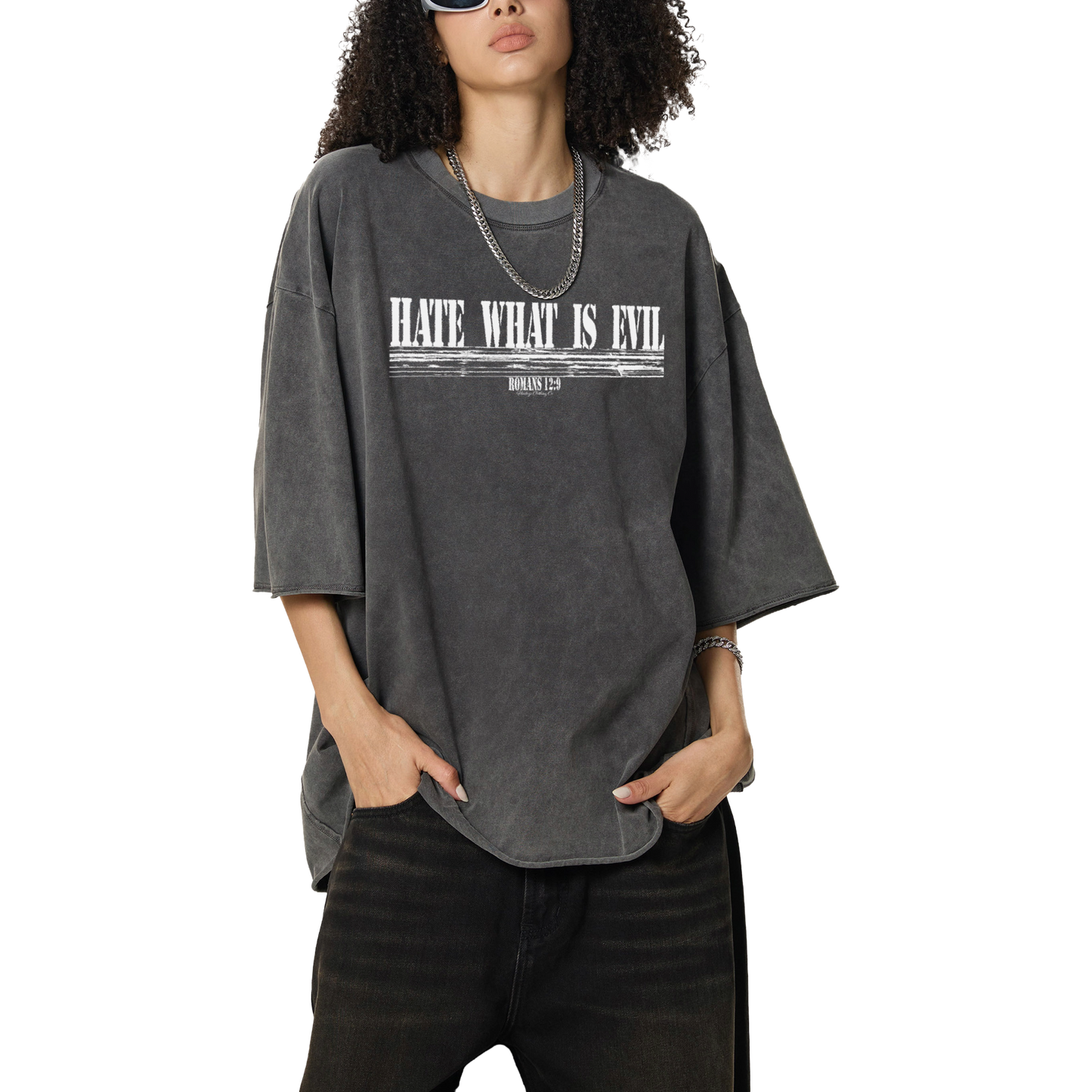Hate What Is Evil Women's Snow Washed Raw Hem Boxy T-Shirt