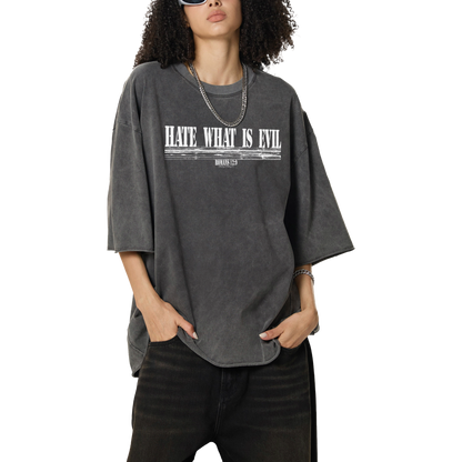 Hate What Is Evil Women's Snow Washed Raw Hem Boxy T-Shirt