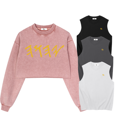 True Name Women’s Pink Cropped Sweatshirt and Tank Top Bundle