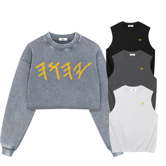 True Name Women’s Gray Cropped Sweatshirt and Tank Top Bundle