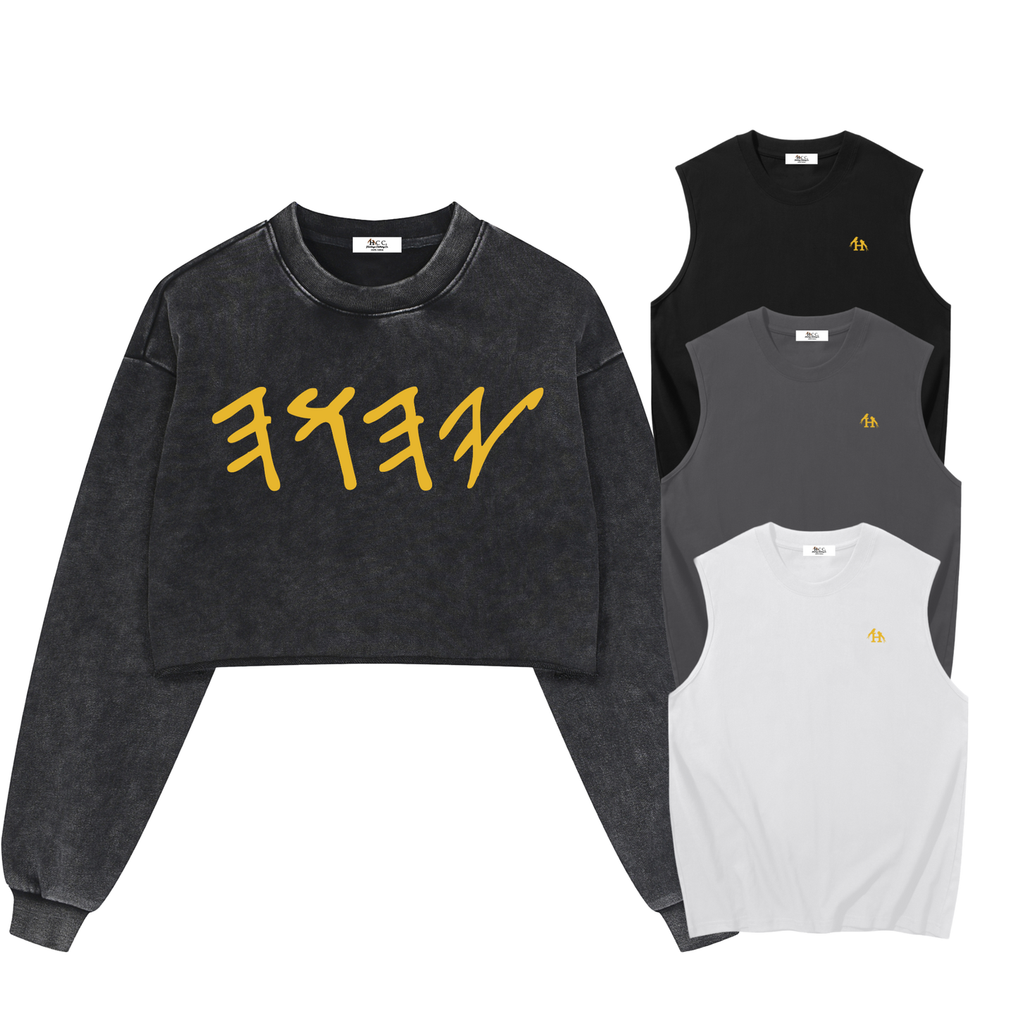 True Name Women’s Black Cropped Sweatshirt and Tank Top Bundle