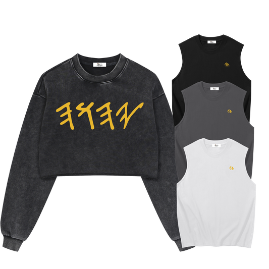 True Name Women’s Black Cropped Sweatshirt and Tank Top Bundle