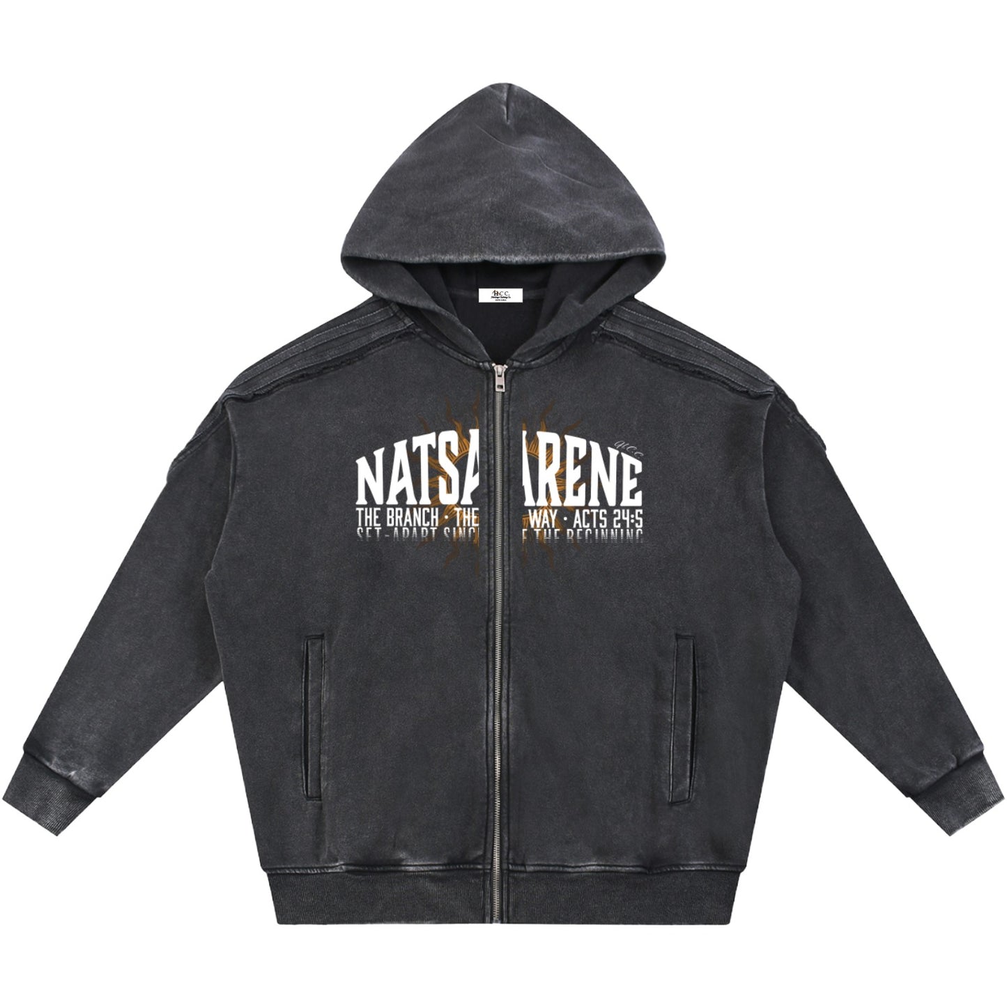 Natsarene Heritage Essential Raw-Edge Zip Hoodie