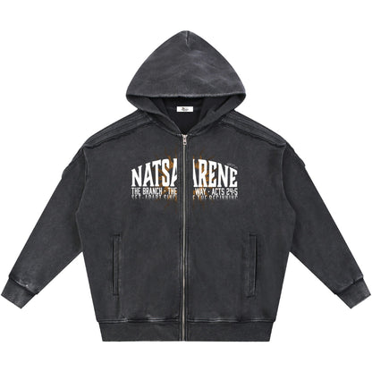 Natsarene Heritage Essential Raw-Edge Zip Hoodie