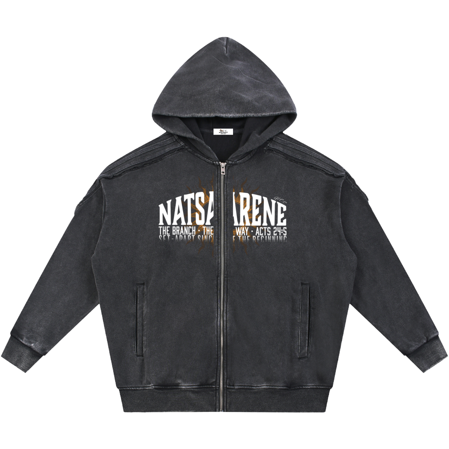 Natsarene Heritage Essential Raw-Edge Zip Hoodie