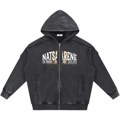 Natsarene Heritage Essential Raw-Edge Zip Hoodie