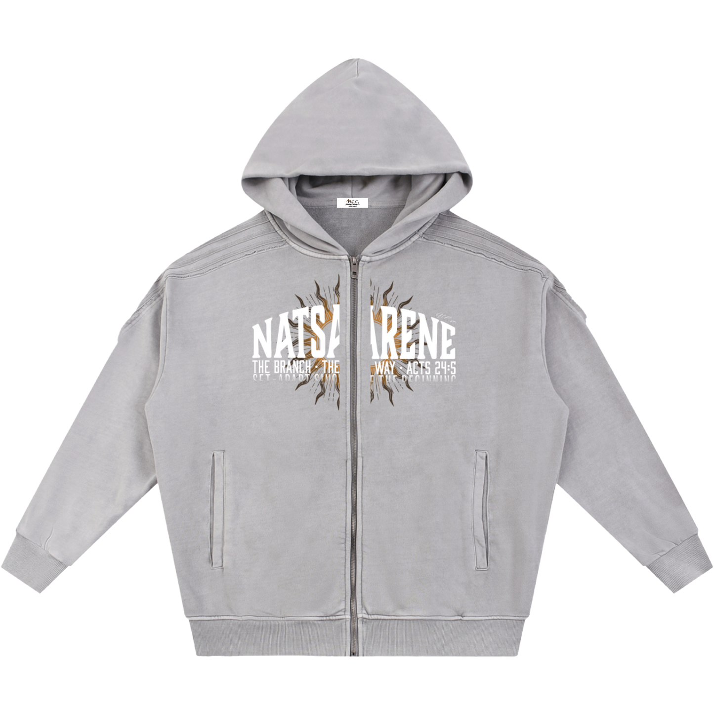 Natsarene Heritage Essential Raw-Edge Zip Hoodie