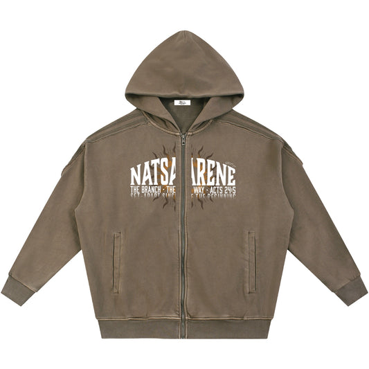 Natsarene Heritage Essential Raw-Edge Zip Hoodie