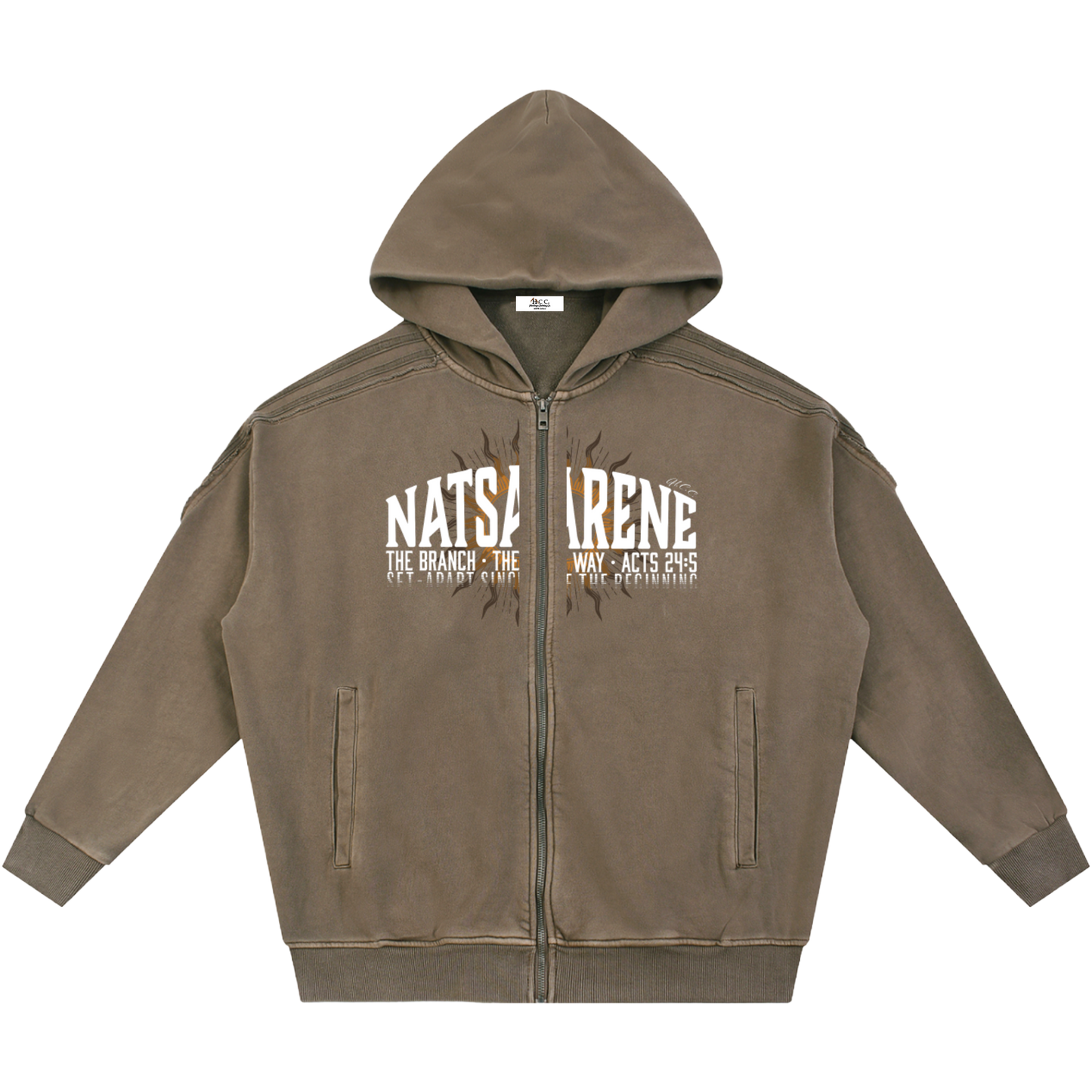 Natsarene Heritage Essential Raw-Edge Zip Hoodie