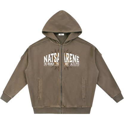 Natsarene Heritage Essential Raw-Edge Zip Hoodie