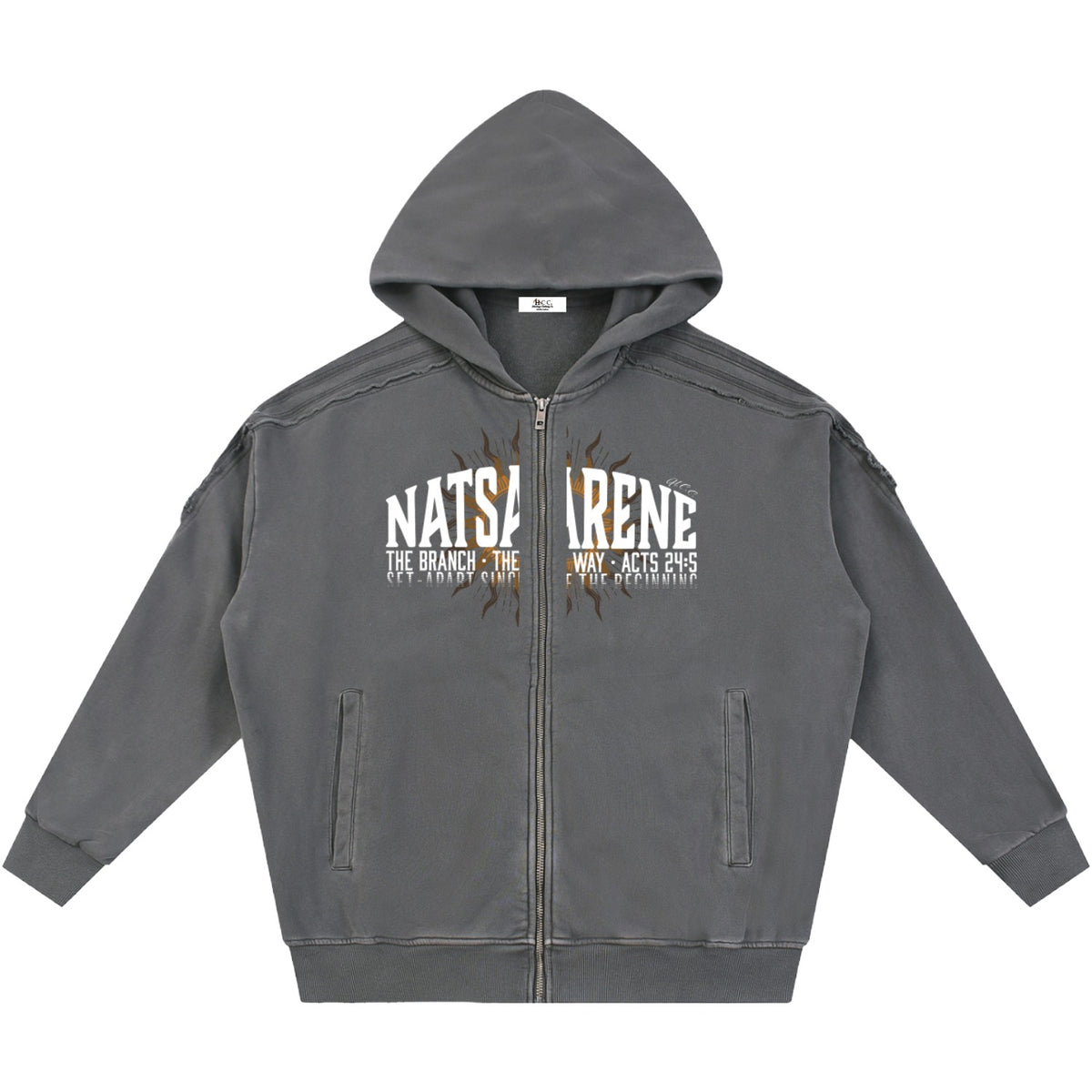 Natsarene Heritage Essential Raw-Edge Zip Hoodie