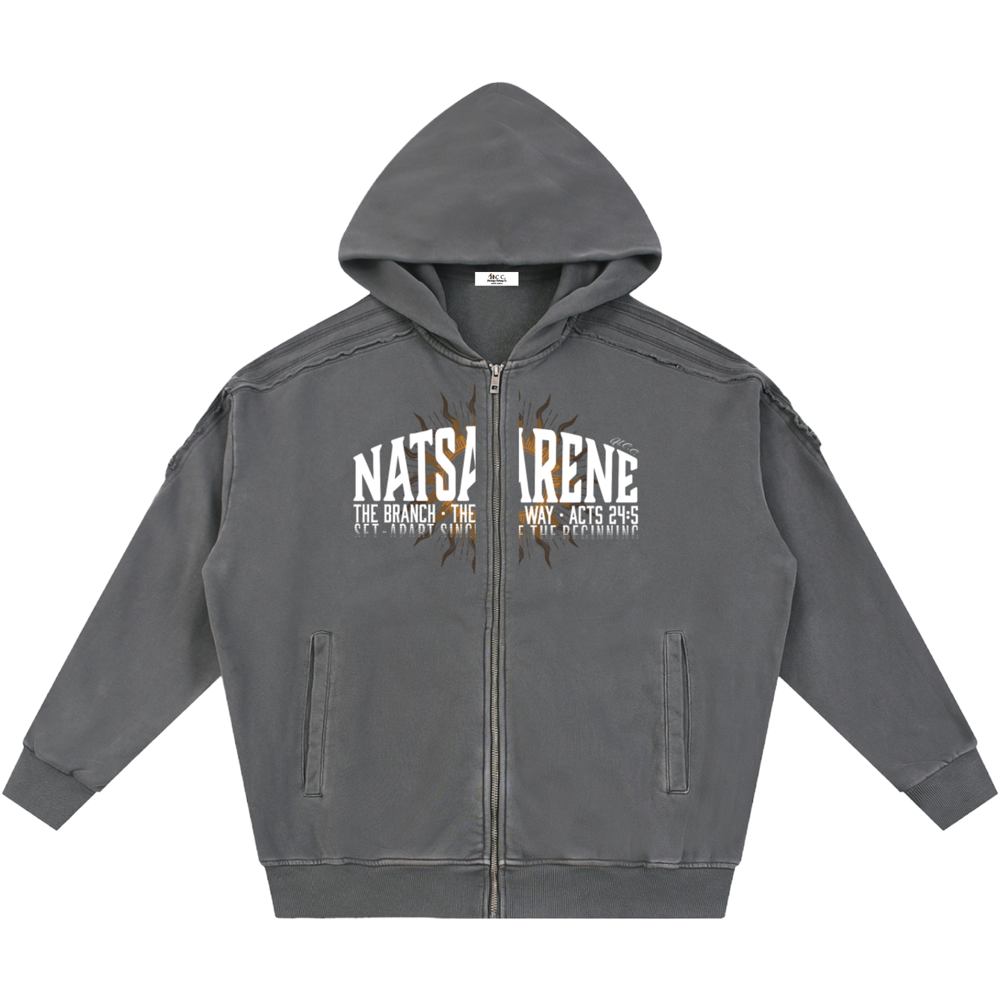 Natsarene Heritage Essential Raw-Edge Zip Hoodie