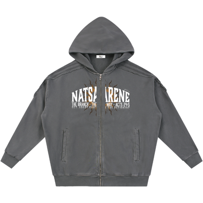 Natsarene Heritage Essential Raw-Edge Zip Hoodie