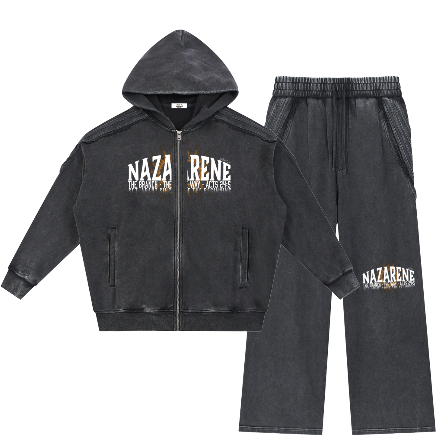 Nazarene Heritage Essential Raw-Edge Black Sweatsuit Bundle