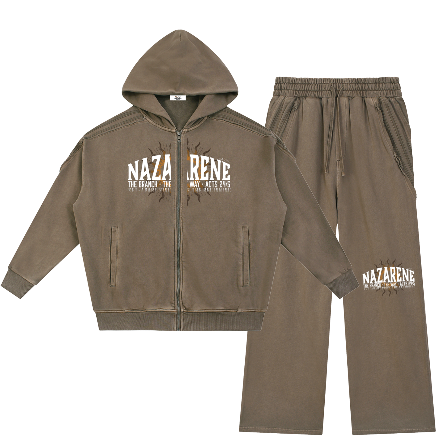 Nazarene Heritage Essential Raw-Edge Khaki Sweatsuit Bundle
