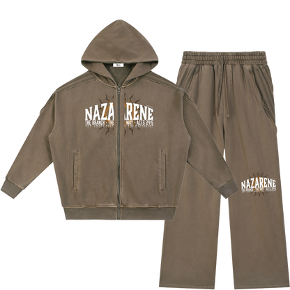 Nazarene Heritage Essential Raw-Edge Khaki Sweatsuit Bundle