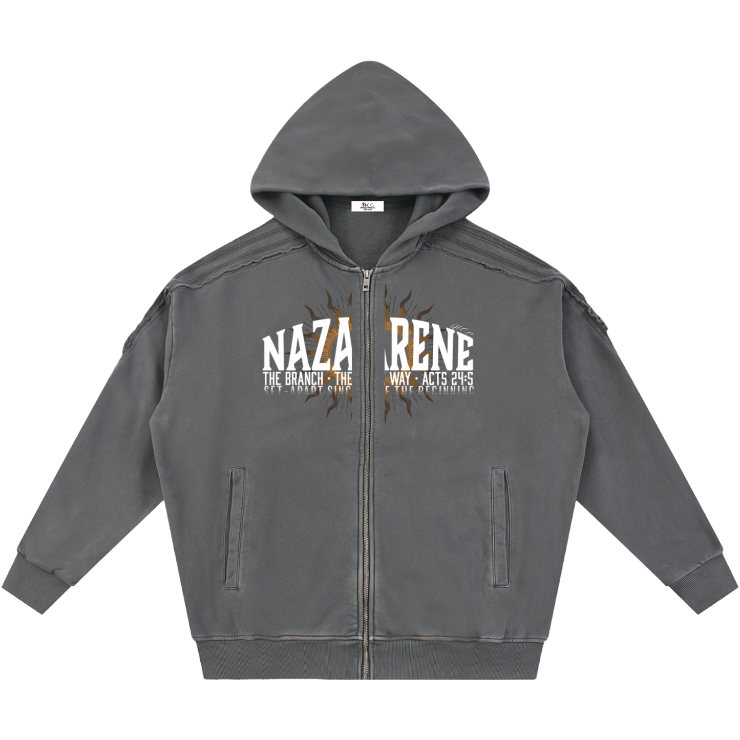 Nazarene Heritage Essential Raw-Edge Zip Hoodie