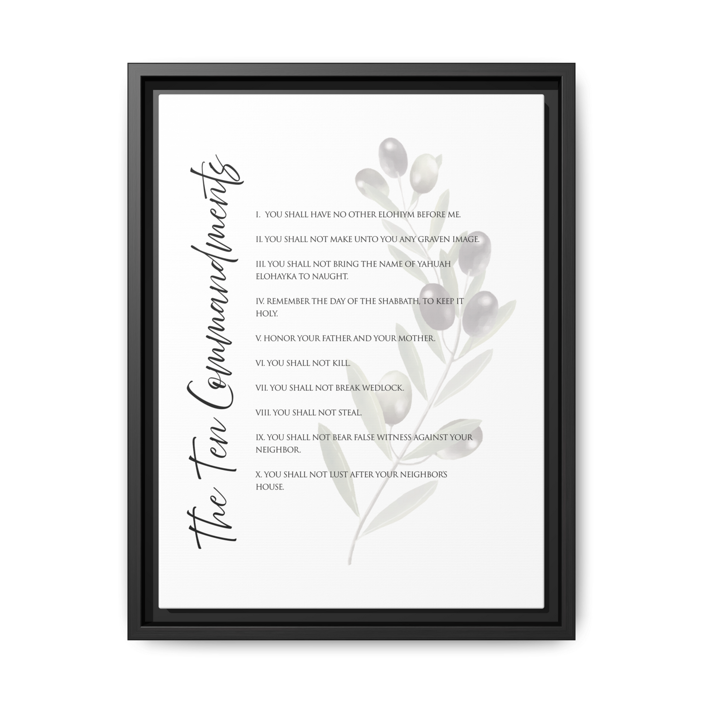 Ten Commandments True Name Framed Canvas