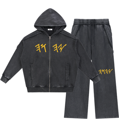 True Name Heritage Essential Raw-Edge Black Sweatsuit Bundle