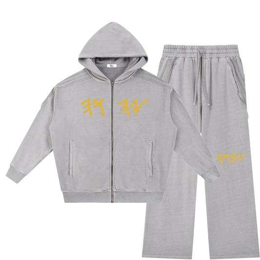 True Name Heritage Essential Raw-Edge Light Gray Sweatsuit Bundle