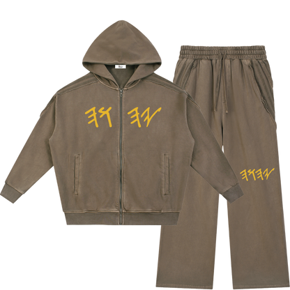 True Name Heritage Essential Raw-Edge Khaki Sweatsuit Bundle