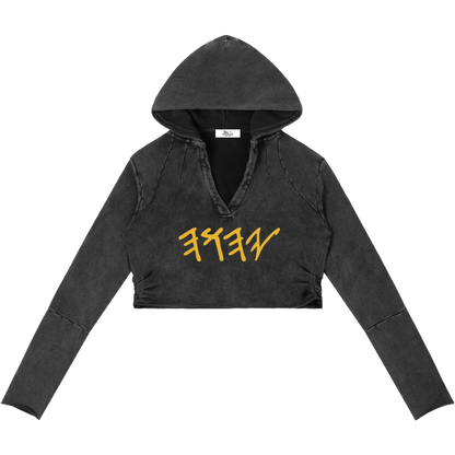 True Name Women's Raw Edge Hooded Pullover