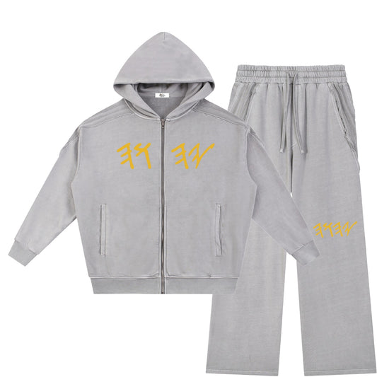 True Name Heritage Essential Raw-Edge Light Gray Sweatsuit Bundle
