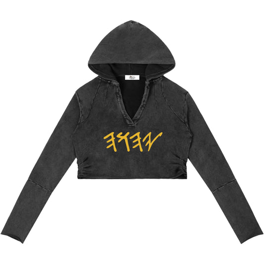 True Name Women's Raw Edge Hooded Pullover