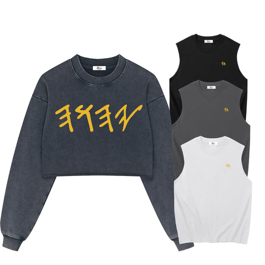 True Name Women’s Royal Blue Cropped Sweatshirt and Tank Top Bundle