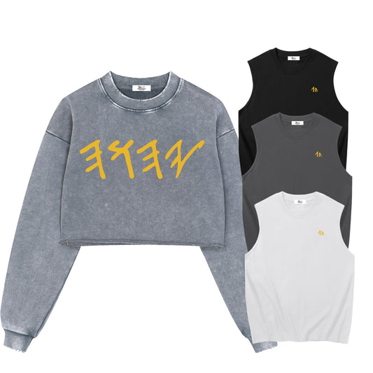 True Name Women’s Gray Cropped Sweatshirt and Tank Top Bundle