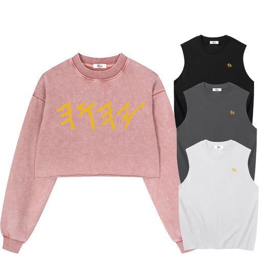 True Name Women’s Pink Cropped Sweatshirt and Tank Top Bundle